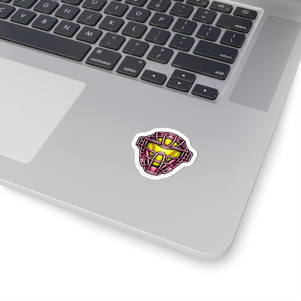 Pink Softball Catcher Mask sticker | Kiss-Cut Sticker, Sports Helmet Decal