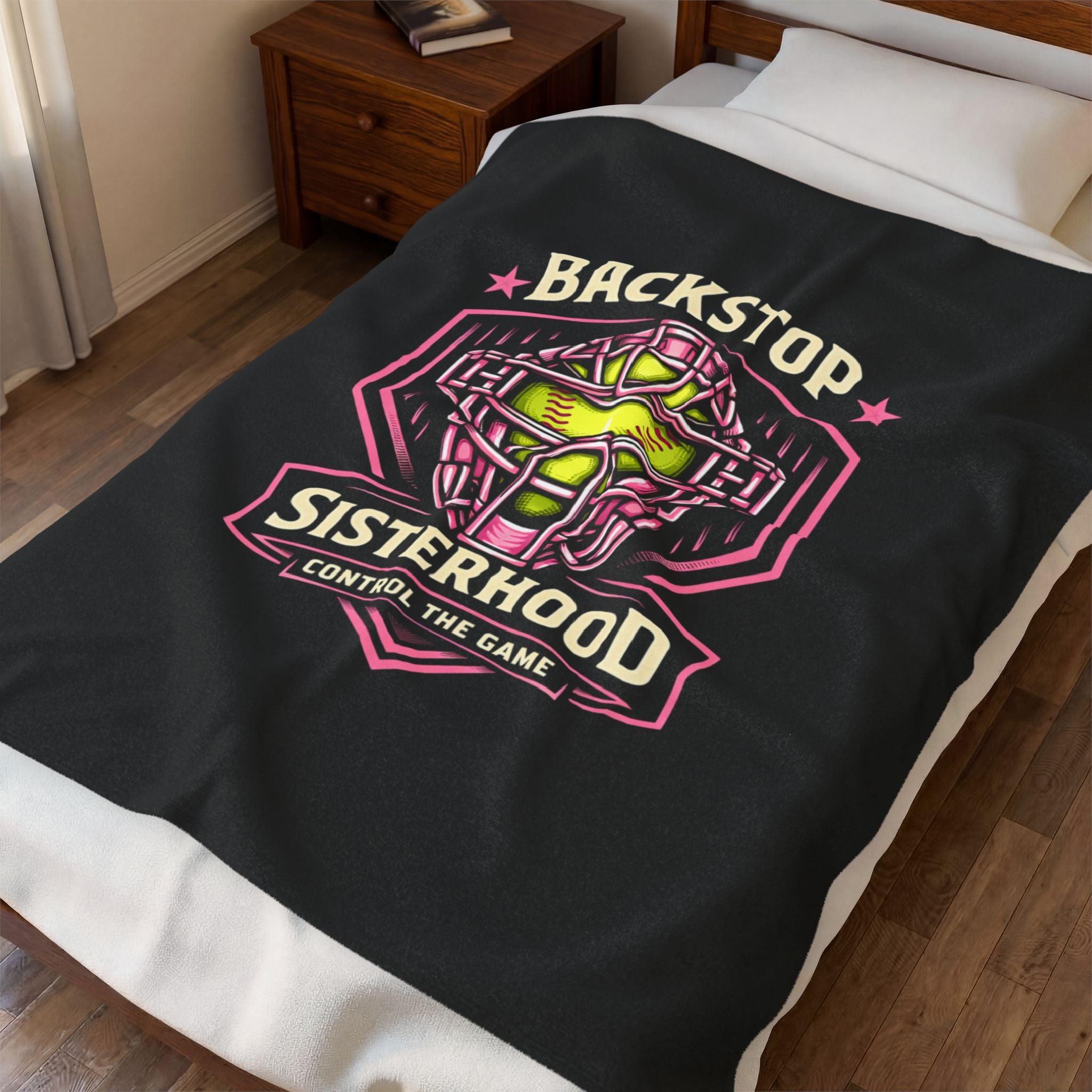 Backstop Sisterhood Velveteen Plush Blanket – Soft Softball Catcher Gift