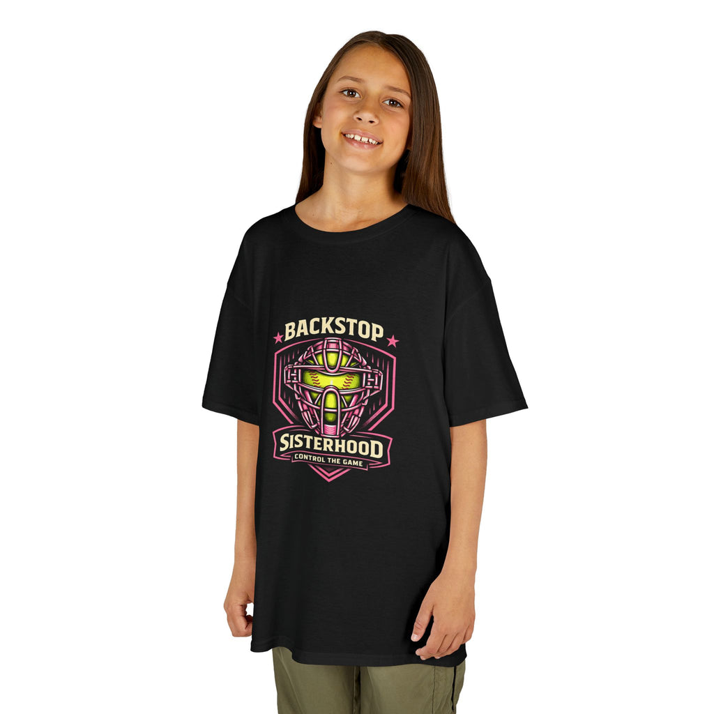Backstop Sisterhood - Softball Catcher Helmet Youth Tee